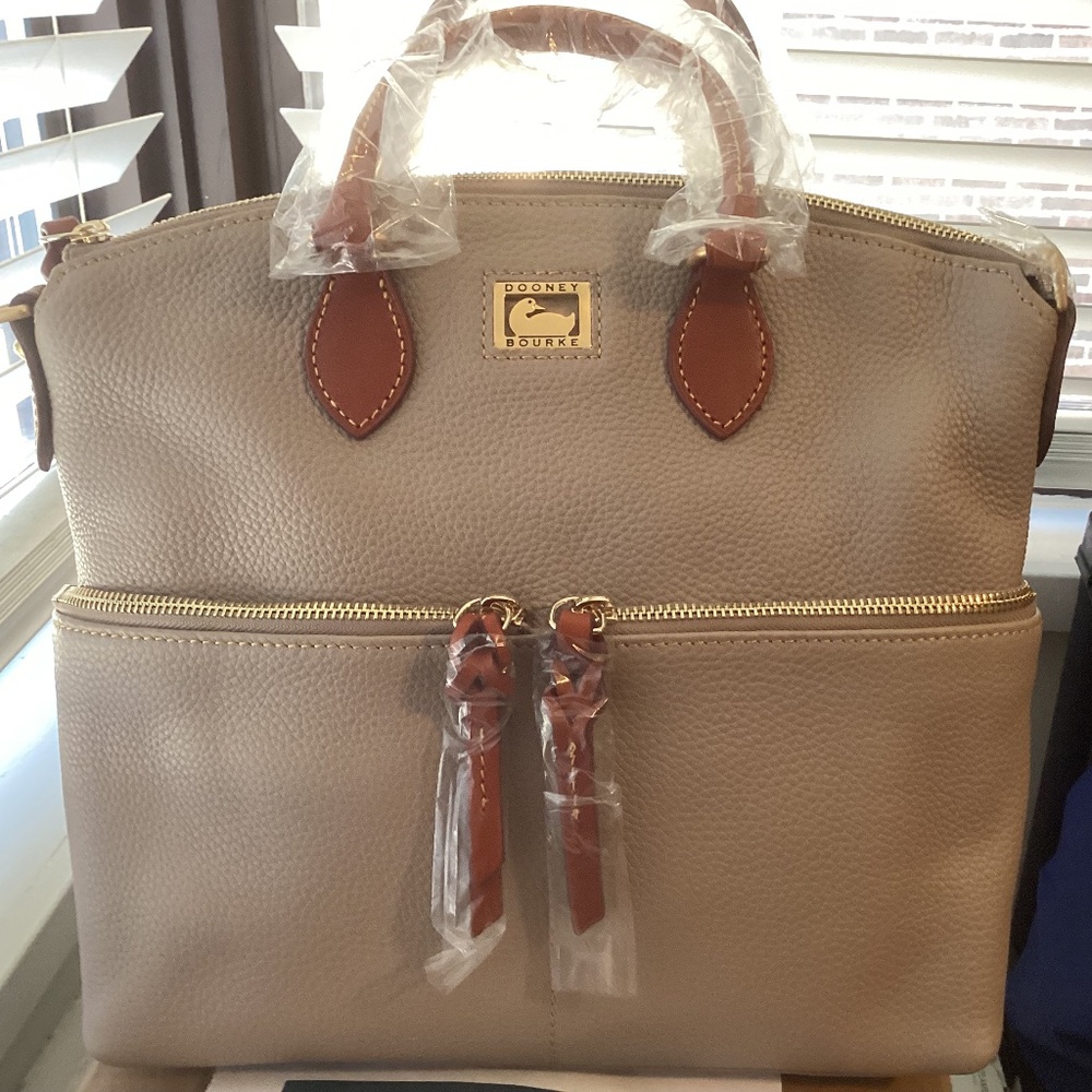 Dooney and Bourke Dillen Double Pocket Satchel, Taupe (New)